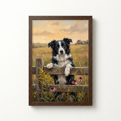 Goodboy Gallery product photo - Flower Fence Portrait for 1 Pet - Framed Poster - Dark Wood