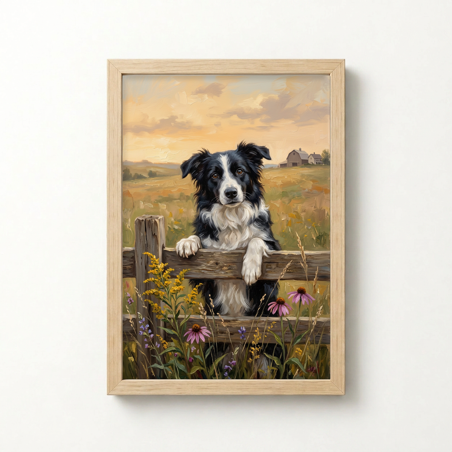 Goodboy Gallery product photo - Flower Fence Portrait for 1 Pet - Framed Poster - Light Wood
