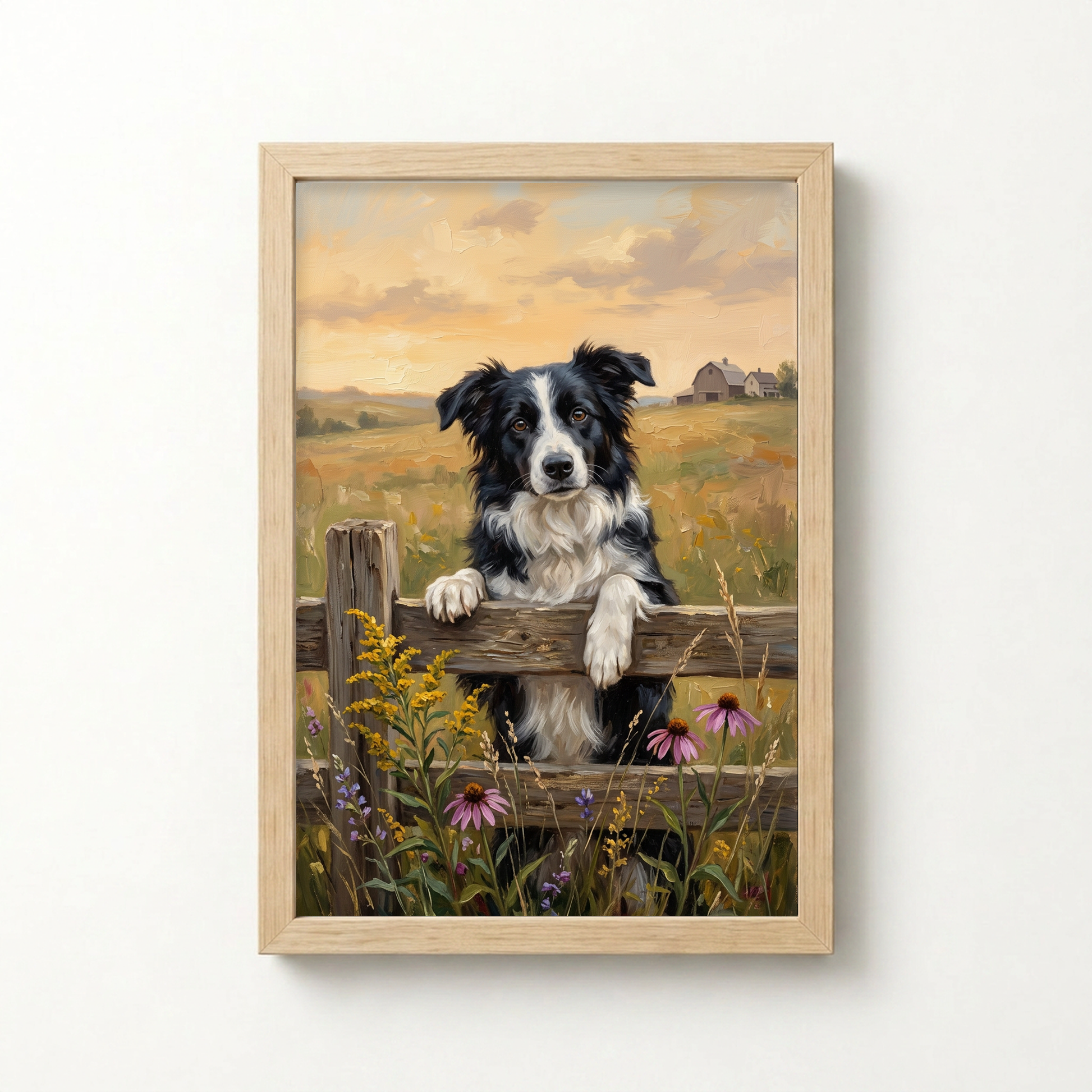 Goodboy Gallery product photo - Flower Fence Portrait for 1 Pet - Framed Poster - Light Wood