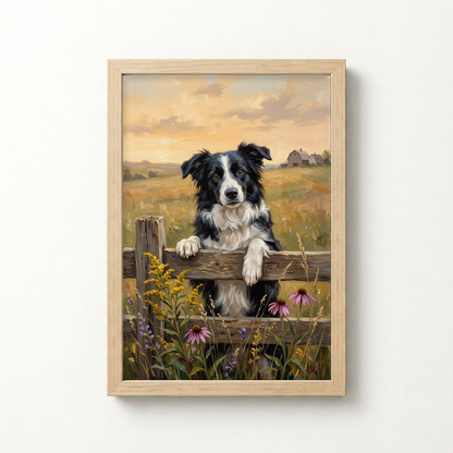 Goodboy Gallery product photo - Flower Fence Portrait for 1 Pet - Framed Poster - Light Wood