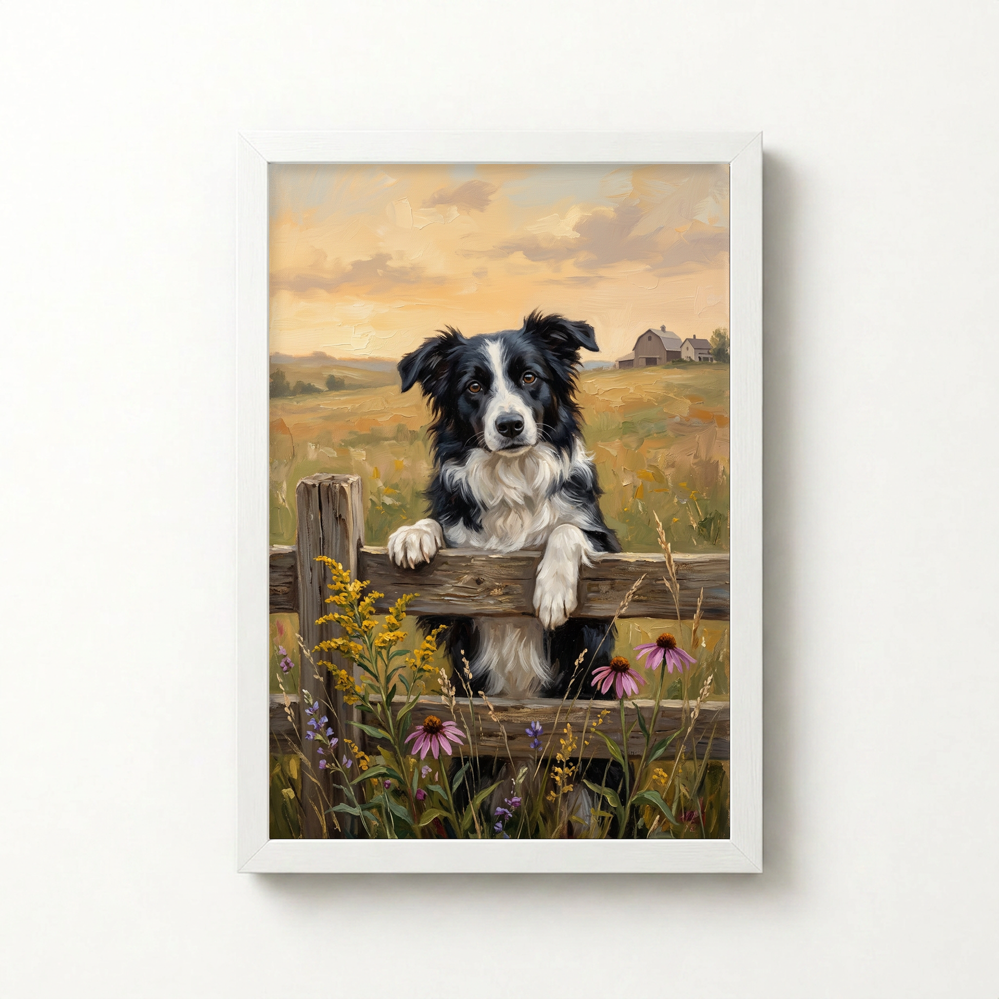 Goodboy Gallery product photo - Flower Fence Portrait for 1 Pet - Framed Poster - Solid White