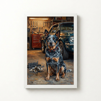 Goodboy Gallery product photo - Garage Helper Portrait for 1 Pet - Framed Poster - Solid White