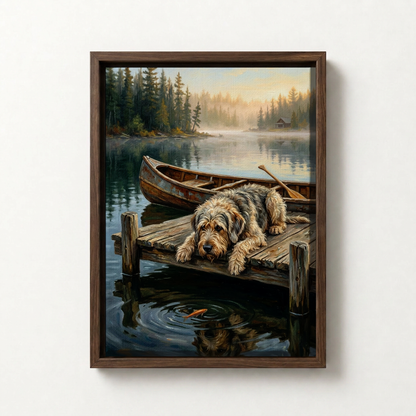 Goodboy Gallery product photo - Lake House Companion Portrait for 1 Pet - Framed Canvas - Dark Wood