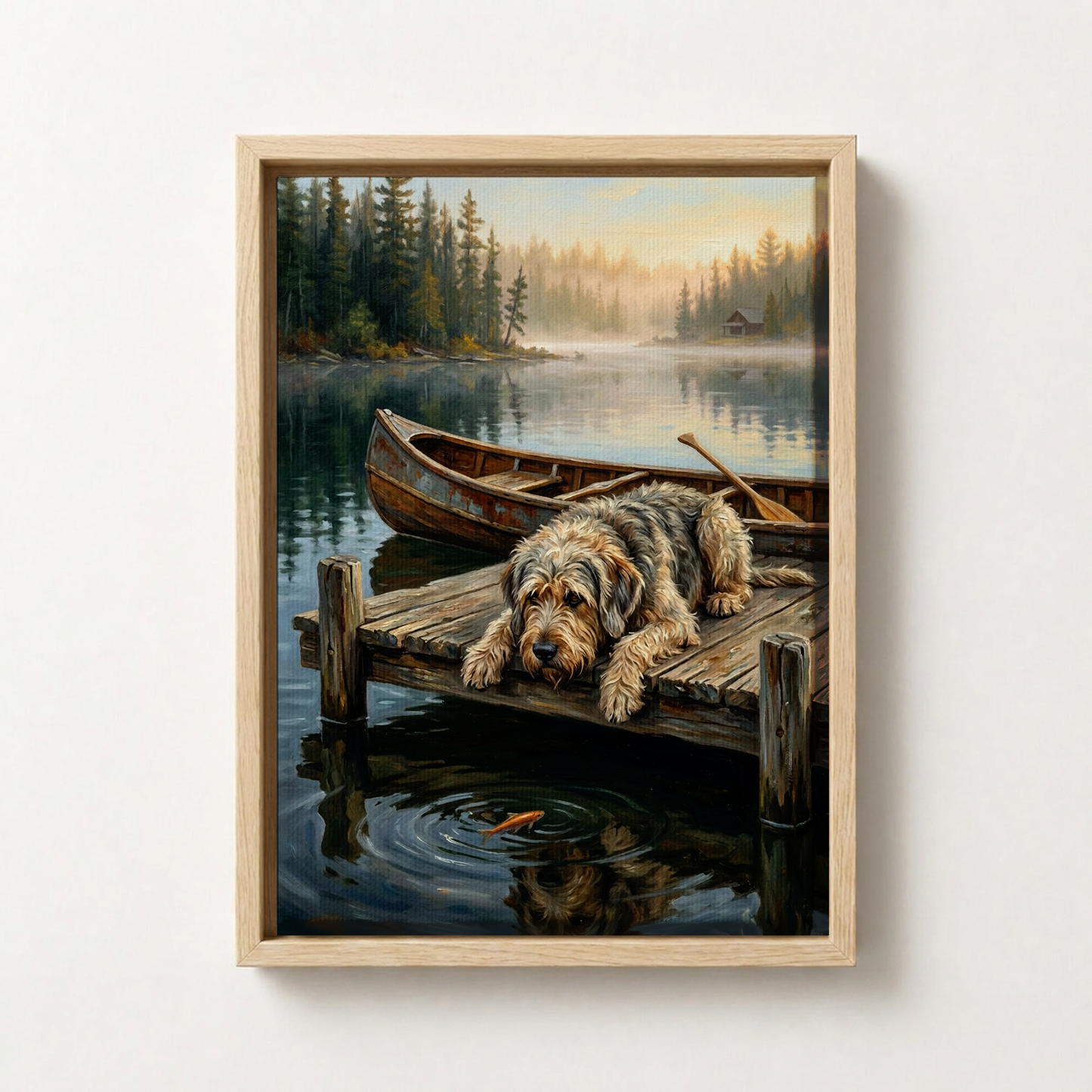 Goodboy Gallery product photo - Lake House Companion Portrait for 1 Pet - Framed Canvas - Light Wood