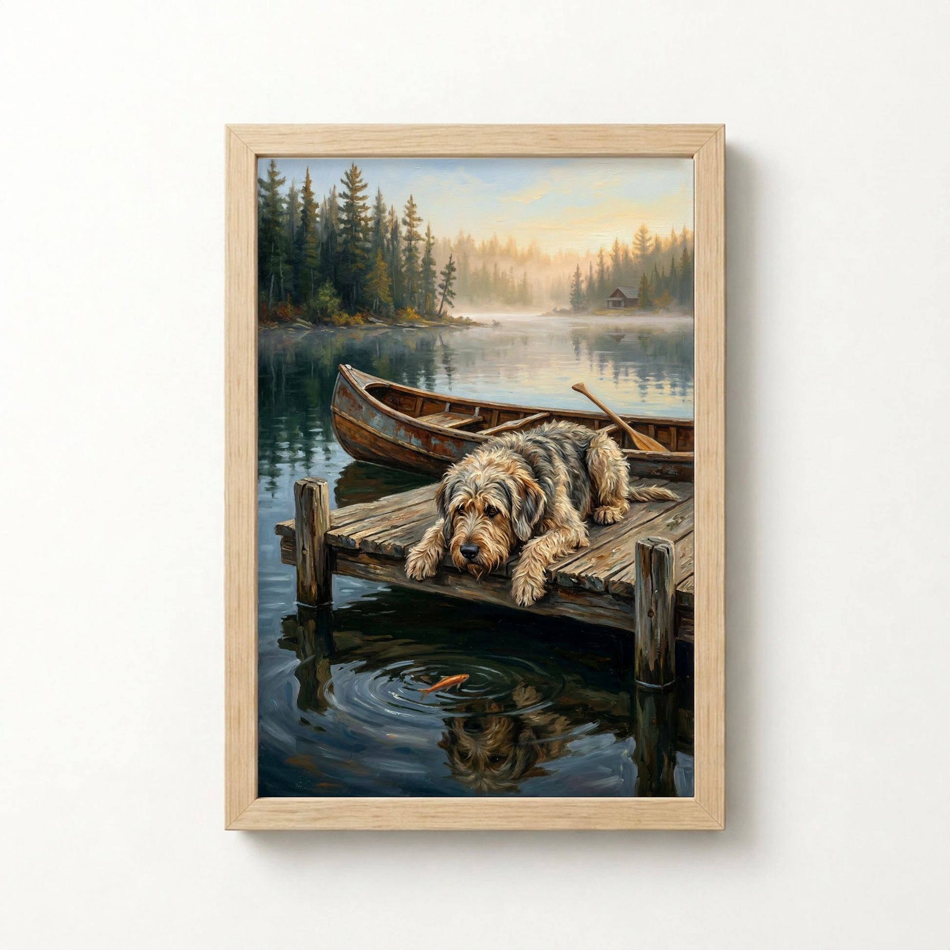 Goodboy Gallery product photo - Lake House Companion Portrait for 1 Pet - Framed Poster - Light Wood