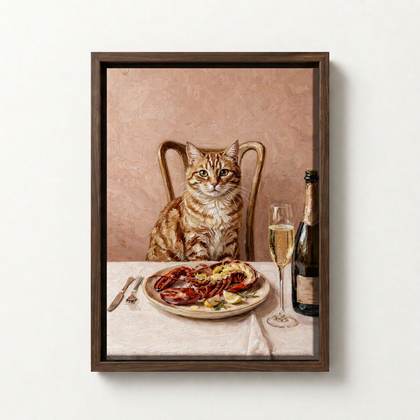 Goodboy Gallery product photo - Lobster Night Portrait for 1 Pet - Framed Canvas - Dark Wood