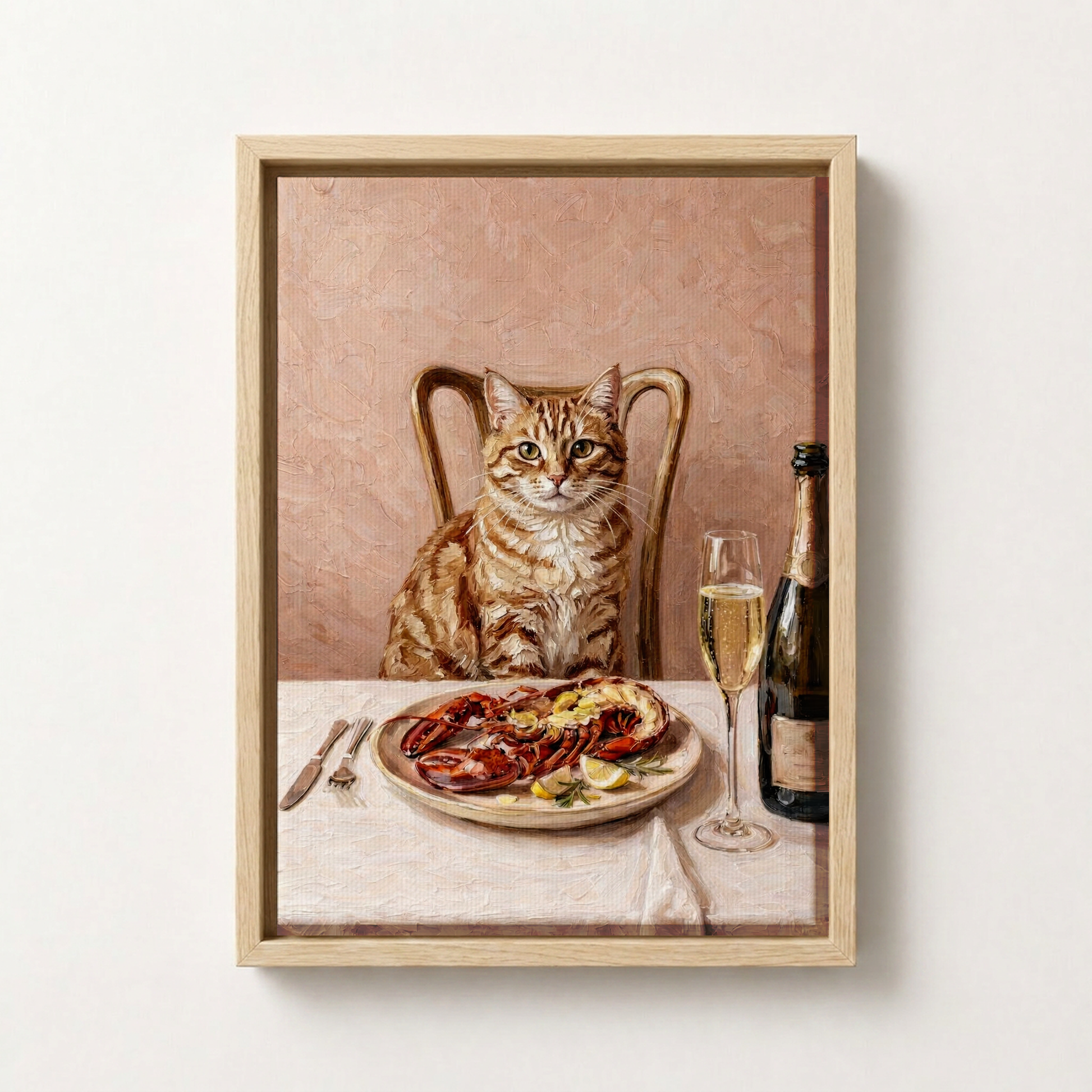 Goodboy Gallery product photo - Lobster Night Portrait for 1 Pet - Framed Canvas - Light Wood