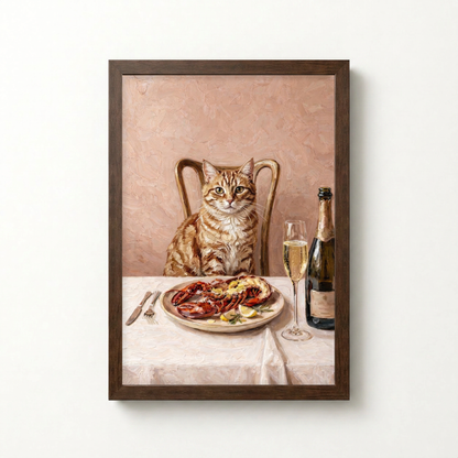 Goodboy Gallery product photo - Lobster Night Portrait for 1 Pet - Framed Poster - Dark Wood
