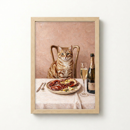 Goodboy Gallery product photo - Lobster Night Portrait for 1 Pet - Framed Poster - Light Wood