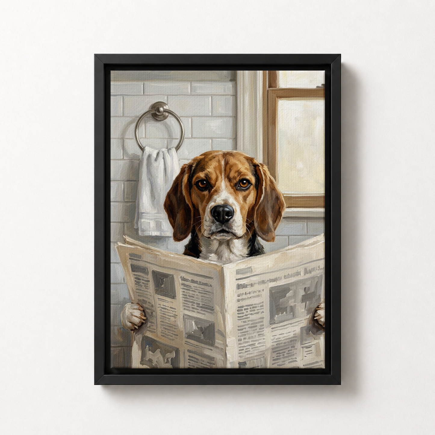 Goodboy Gallery product photo - Morning Paper Portrait for 1 Pet - Framed Canvas - Solid Black