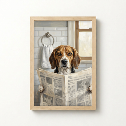 Goodboy Gallery product photo - Morning Paper Portrait for 1 Pet - Framed Poster - Light Wood