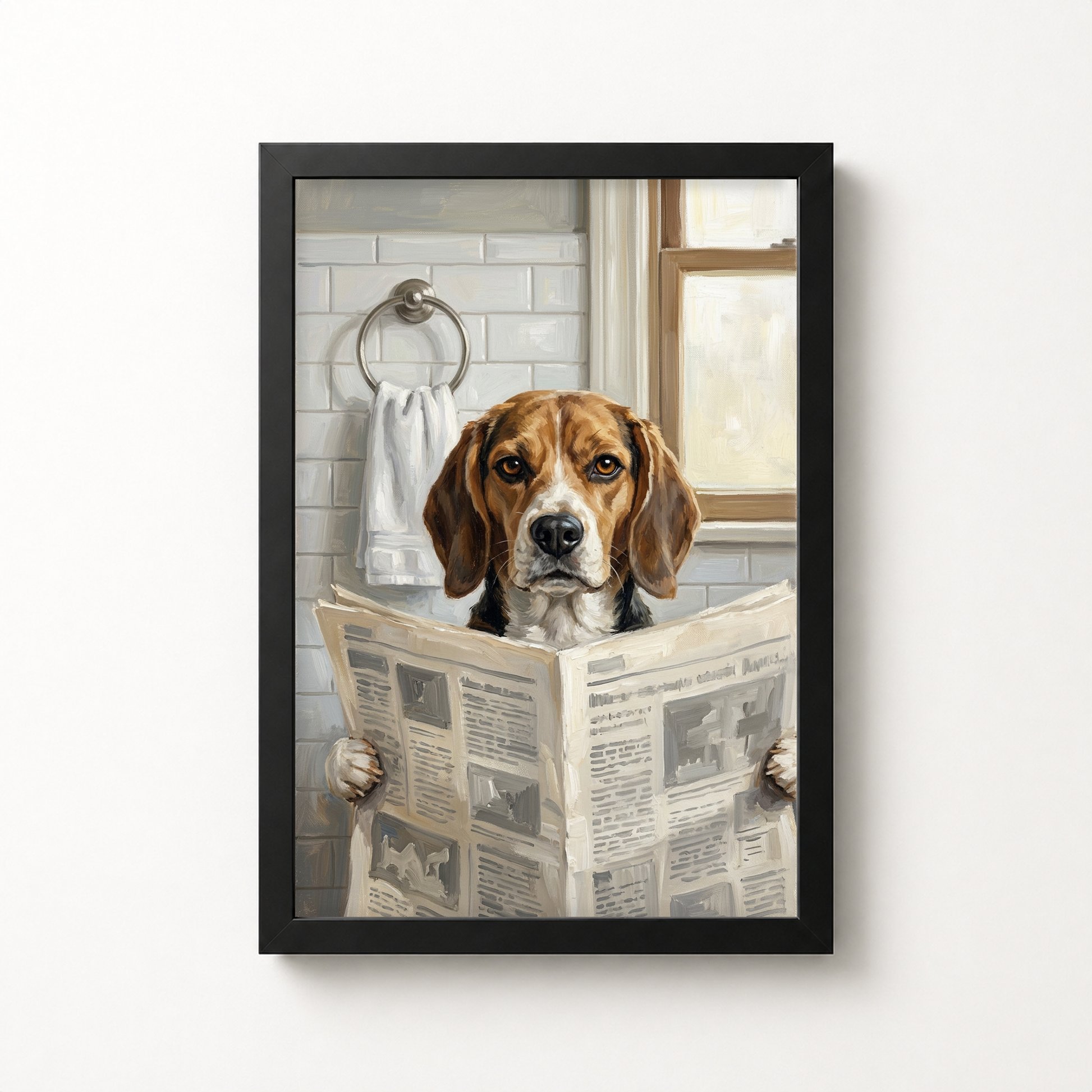 Goodboy Gallery product photo - Morning Paper Portrait for 1 Pet - Framed Poster - Solid Black