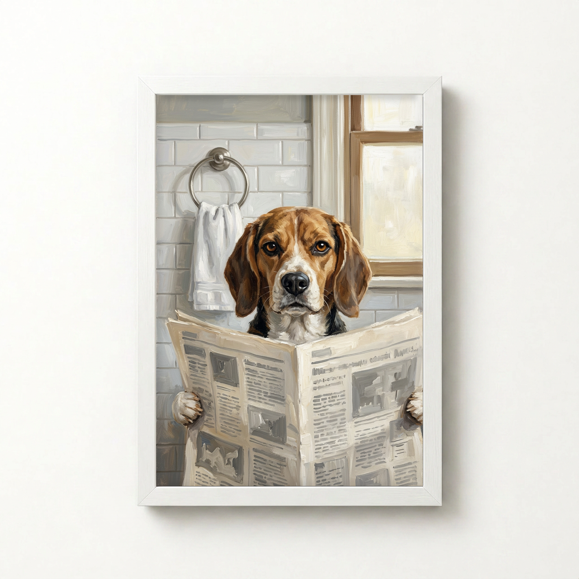 Goodboy Gallery product photo - Morning Paper Portrait for 1 Pet - Framed Poster - Solid White