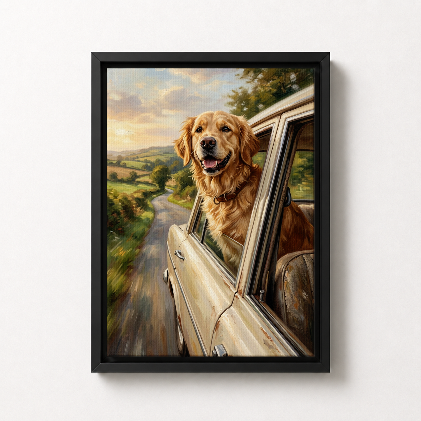 Goodboy Gallery product photo - Sunday Drive Portrait for 1 Pet - Framed Canvas - Solid Black