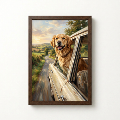 Goodboy Gallery product photo - Sunday Drive Portrait for 1 Pet - Framed Poster - Dark Wood