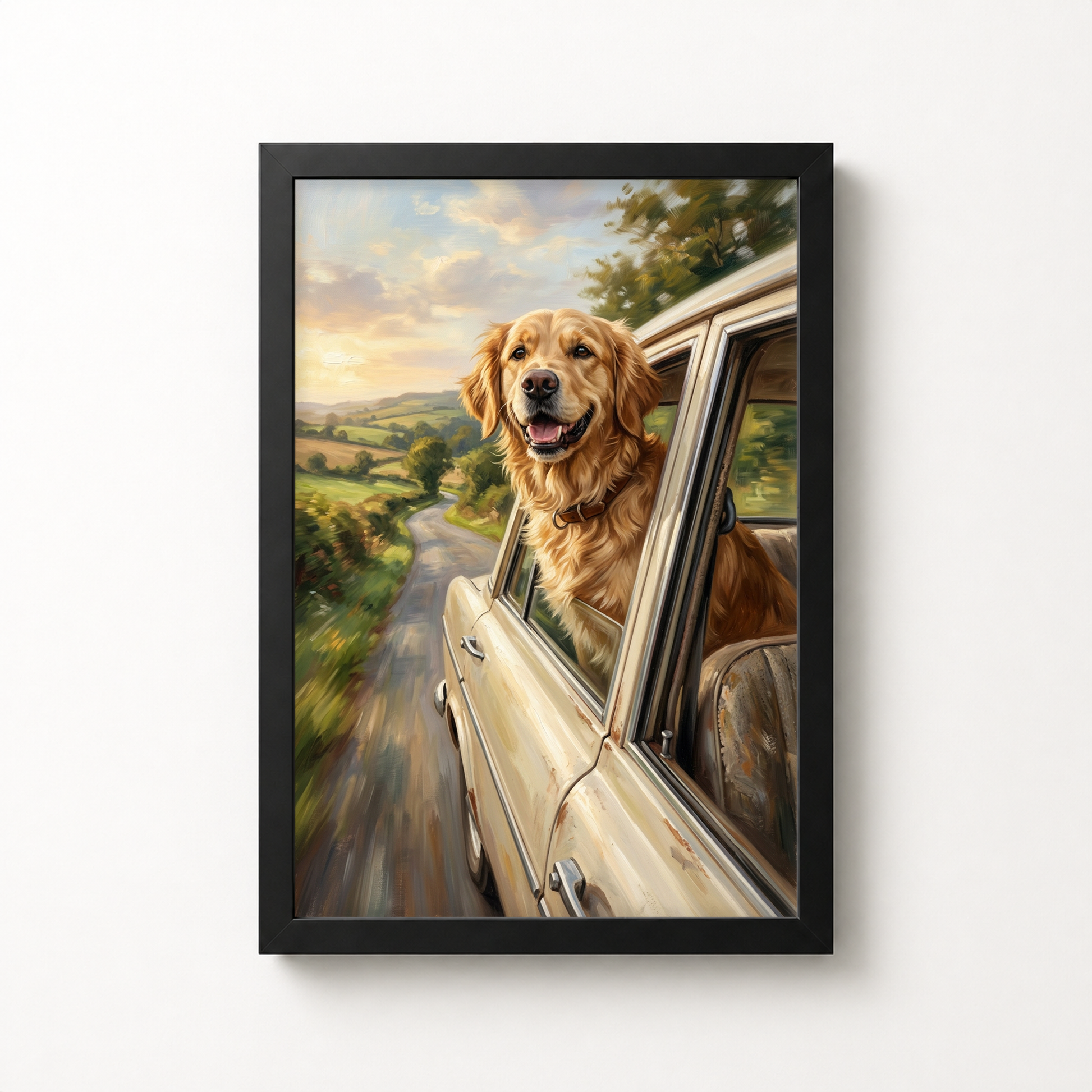 Goodboy Gallery product photo - Sunday Drive Portrait for 1 Pet - Framed Poster - Solid Black
