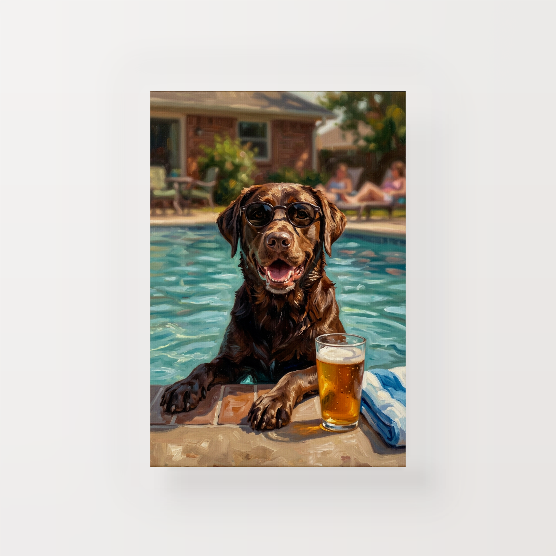 Goodboy Gallery product photo - Poolside Dad Mode Custom Pet Portrait Print - 1 Pet - Canvas Only - Unframed Canvas