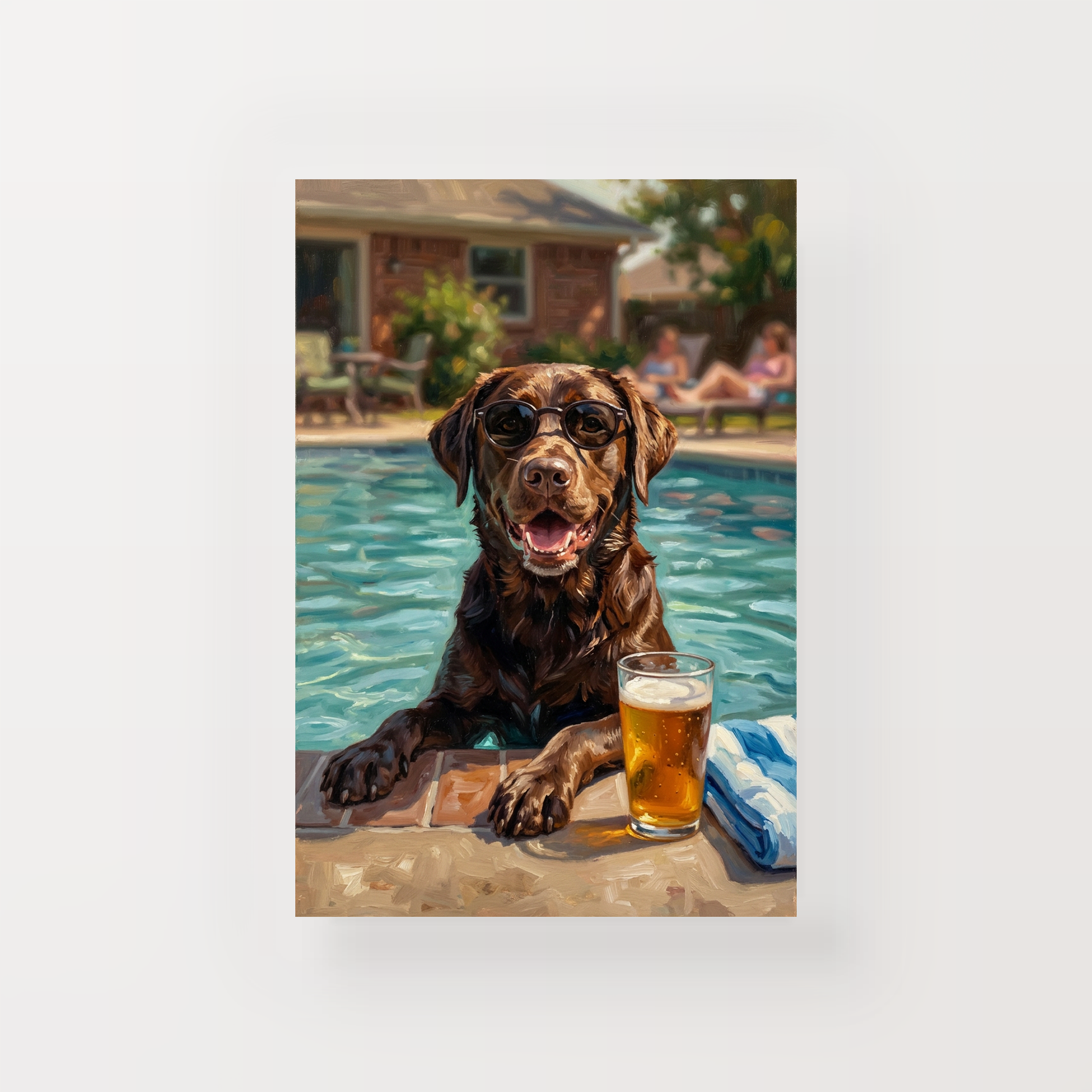 Goodboy Gallery product photo - Poolside Dad Mode Custom Pet Portrait Print - 1 Pet - Print Only - Unframed Print