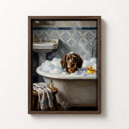 Goodboy Gallery product photo - Rubber Duck Bath Portrait for 1 Pet - Framed Canvas - Dark Wood