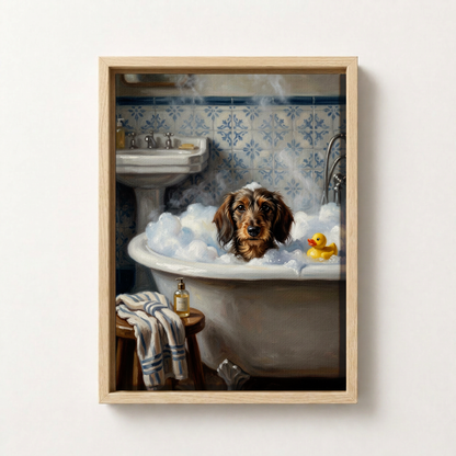 Goodboy Gallery product photo - Rubber Duck Bath Portrait for 1 Pet - Framed Canvas - Light Wood