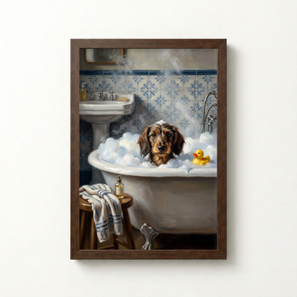 Goodboy Gallery product photo - Rubber Duck Bath Portrait for 1 Pet - Framed Poster - Dark Wood