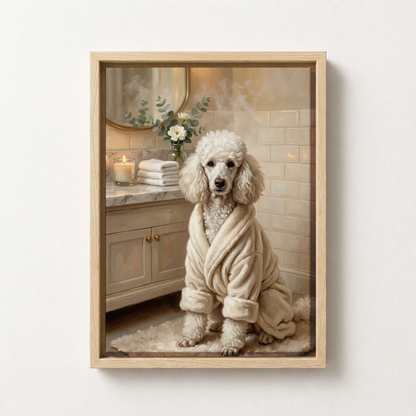 Goodboy Gallery product photo - Spa Robe Portrait for 1 Pet - Framed Canvas - Light Wood