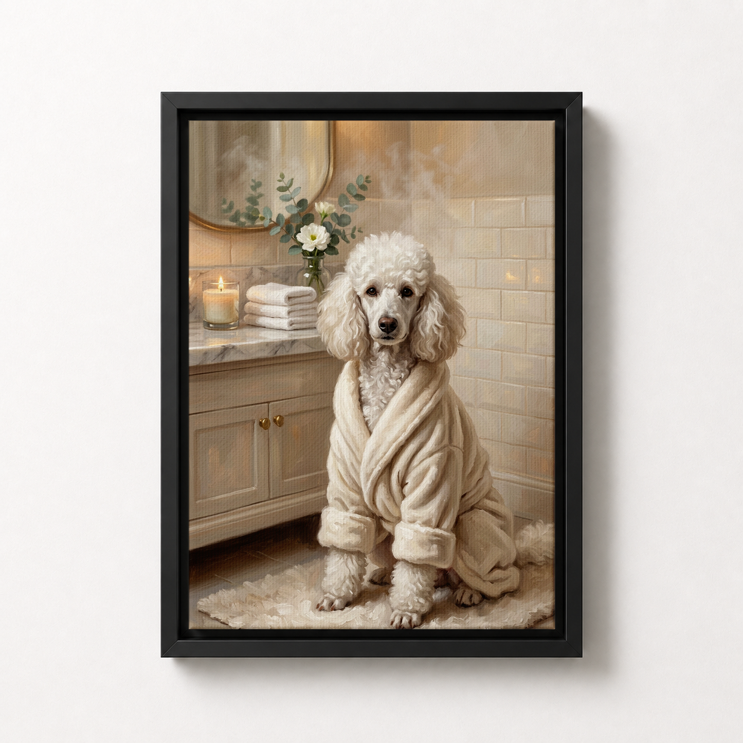 Goodboy Gallery product photo - Spa Robe Portrait for 1 Pet - Framed Canvas - Solid Black