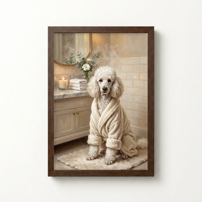 Goodboy Gallery product photo - Spa Robe Portrait for 1 Pet - Framed Poster - Dark Wood