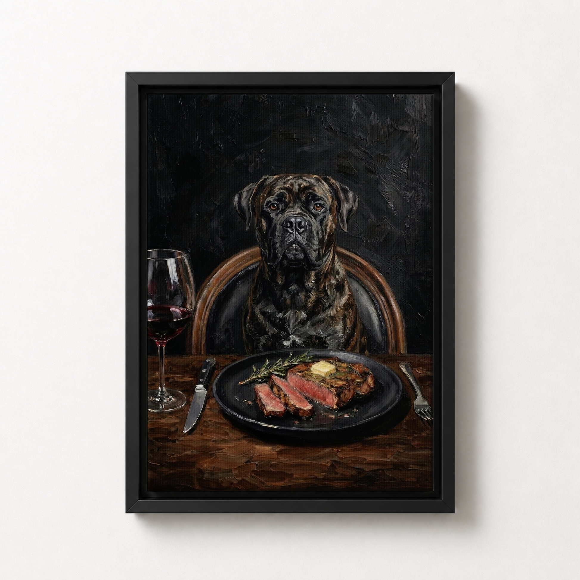 Goodboy Gallery product photo - Steakhouse Regular Portrait for 1 Pet - Framed Canvas - Solid Black