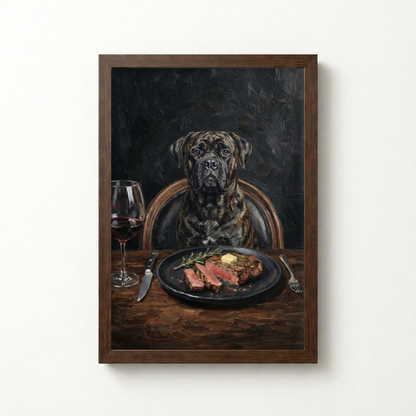Goodboy Gallery product photo - Steakhouse Regular Portrait for 1 Pet - Framed Poster - Dark Wood