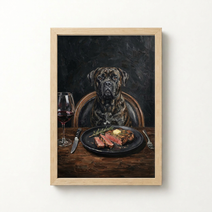 Goodboy Gallery product photo - Steakhouse Regular Portrait for 1 Pet - Framed Poster - Light Wood
