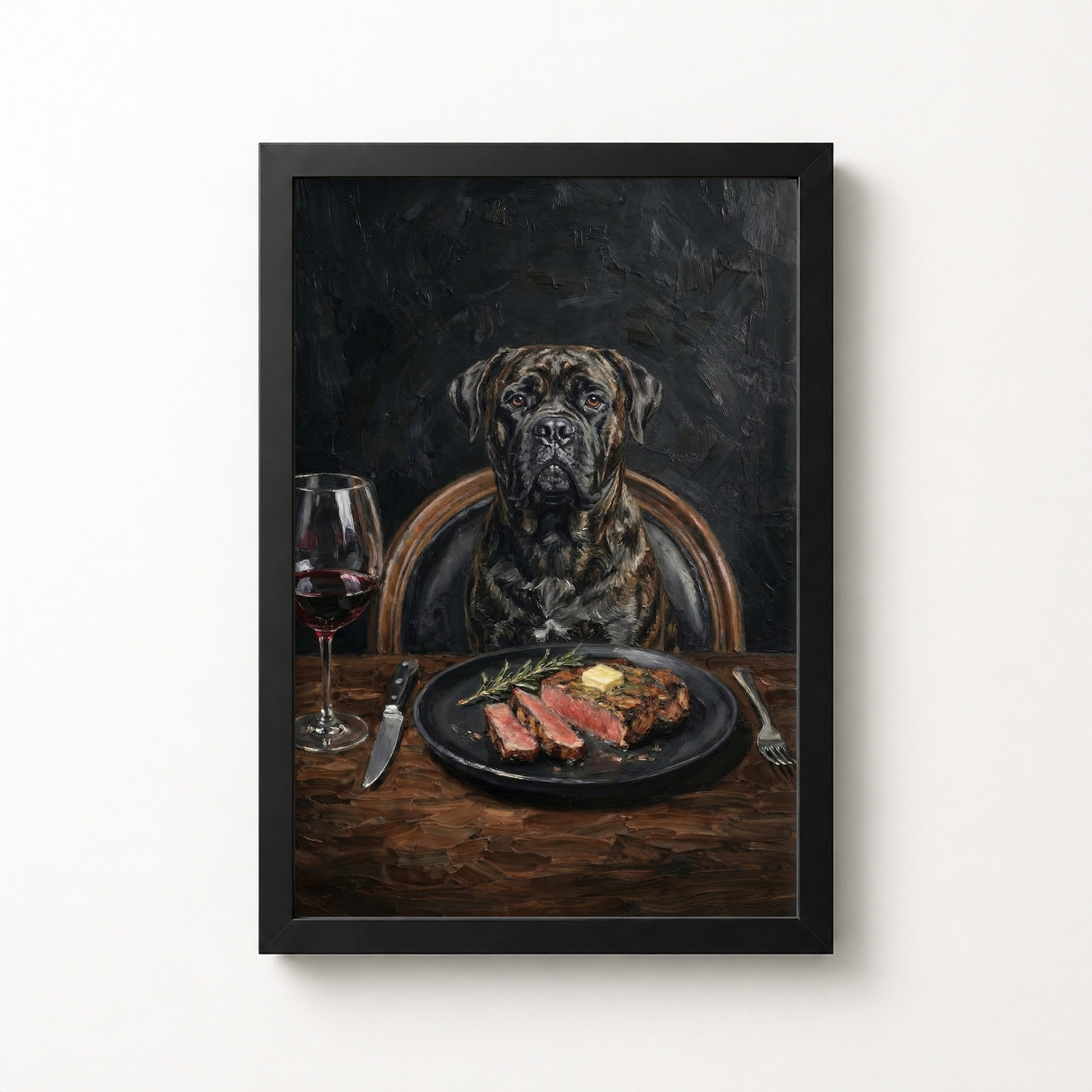 Goodboy Gallery product photo - Steakhouse Regular Portrait for 1 Pet - Framed Poster - Solid Black