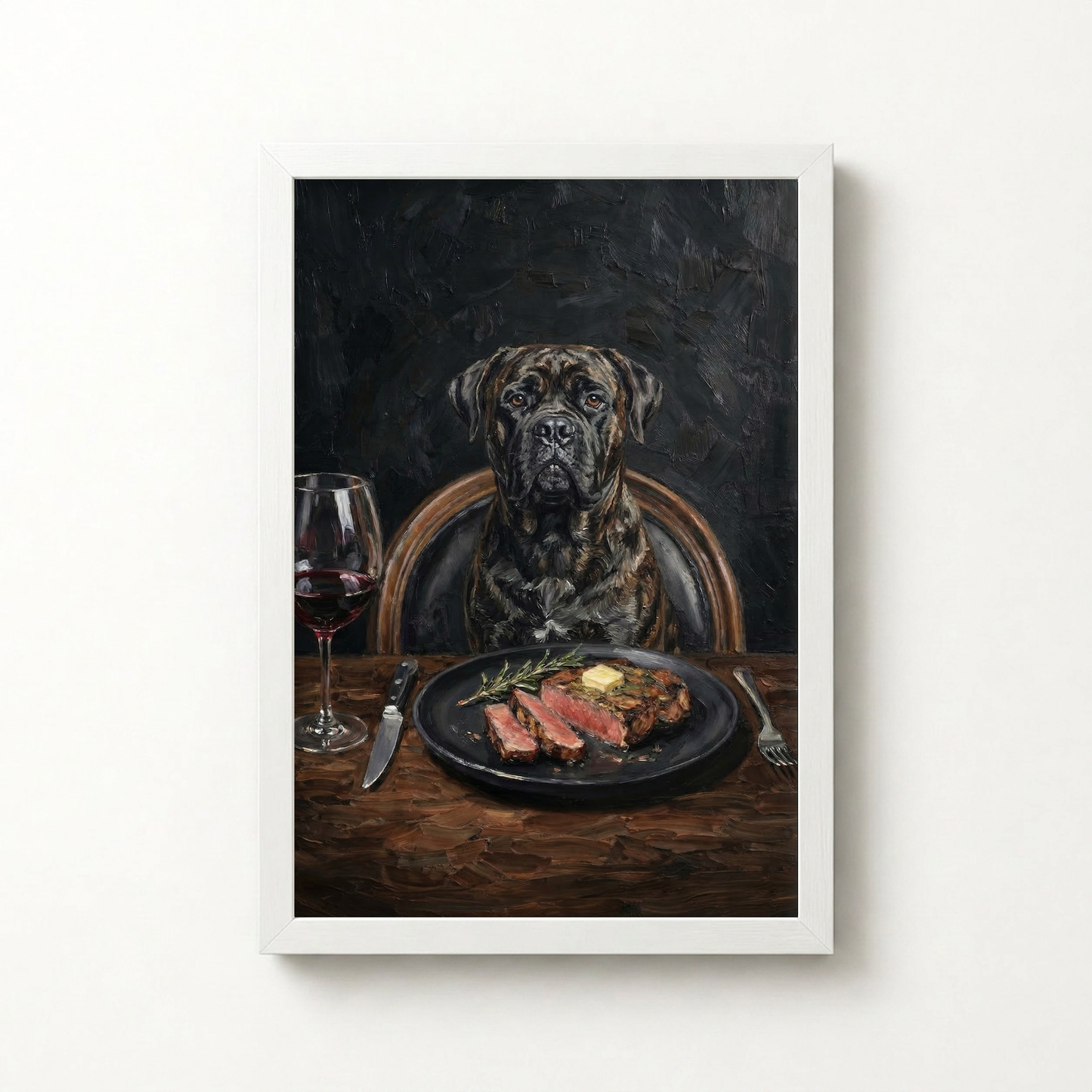 Goodboy Gallery product photo - Steakhouse Regular Portrait for 1 Pet - Framed Poster - Solid White