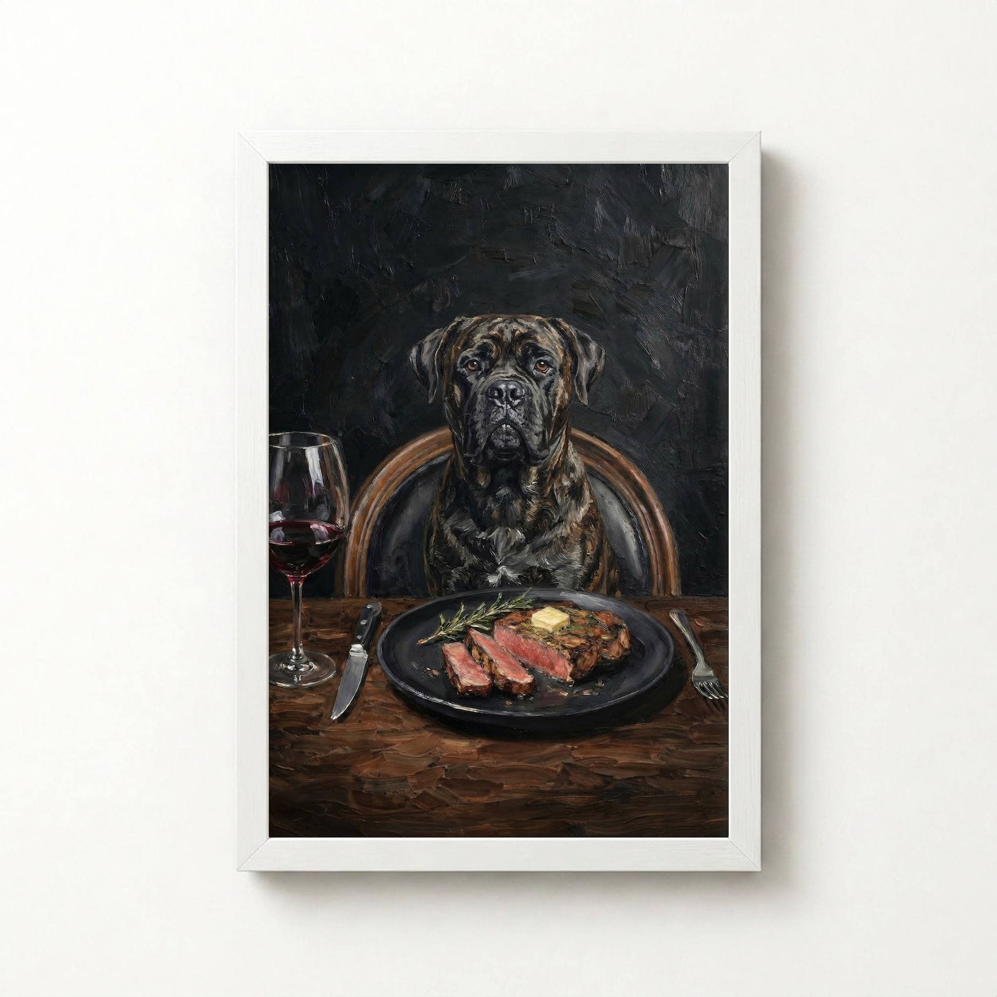 Goodboy Gallery product photo - Steakhouse Regular Portrait for 1 Pet - Framed Poster - Solid White