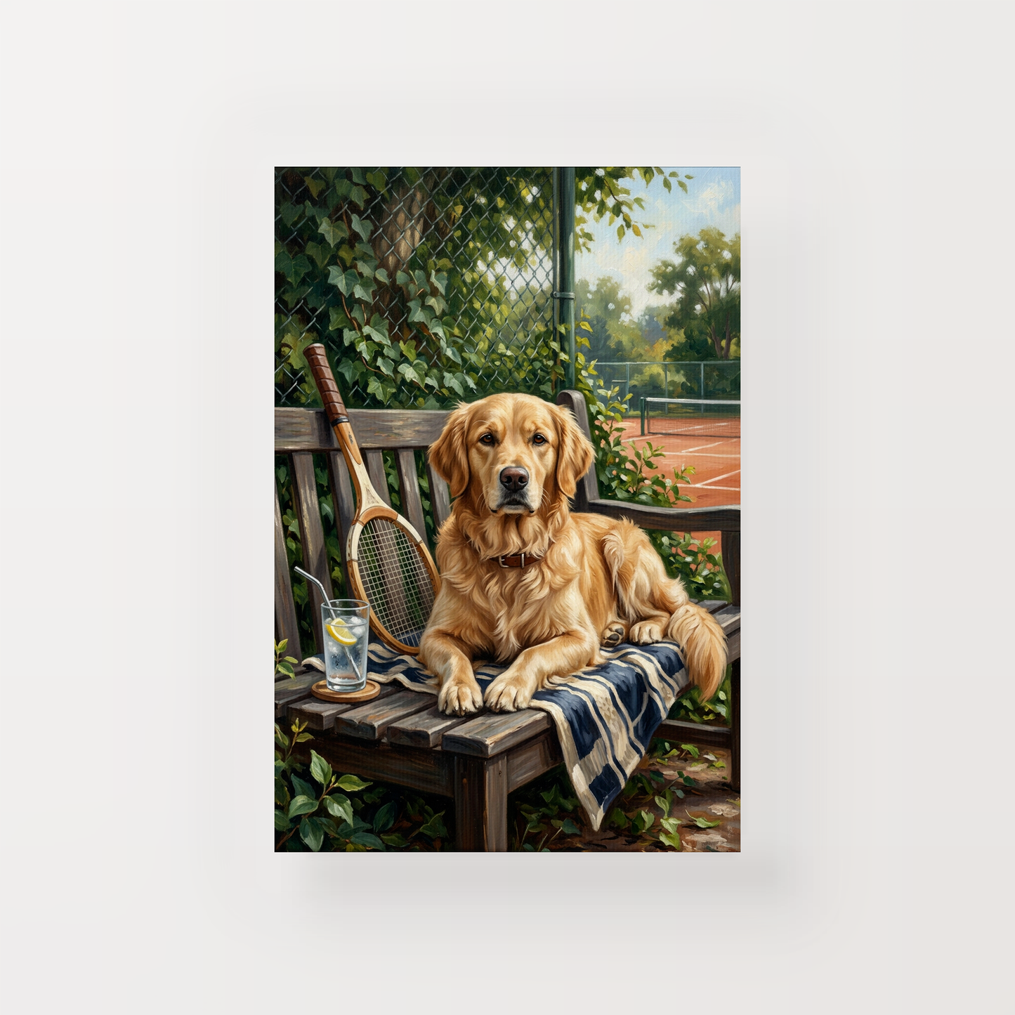 Goodboy Gallery product photo - Courtside Bench Portrait for 1 Pet - Canvas Only - Unframed Canvas