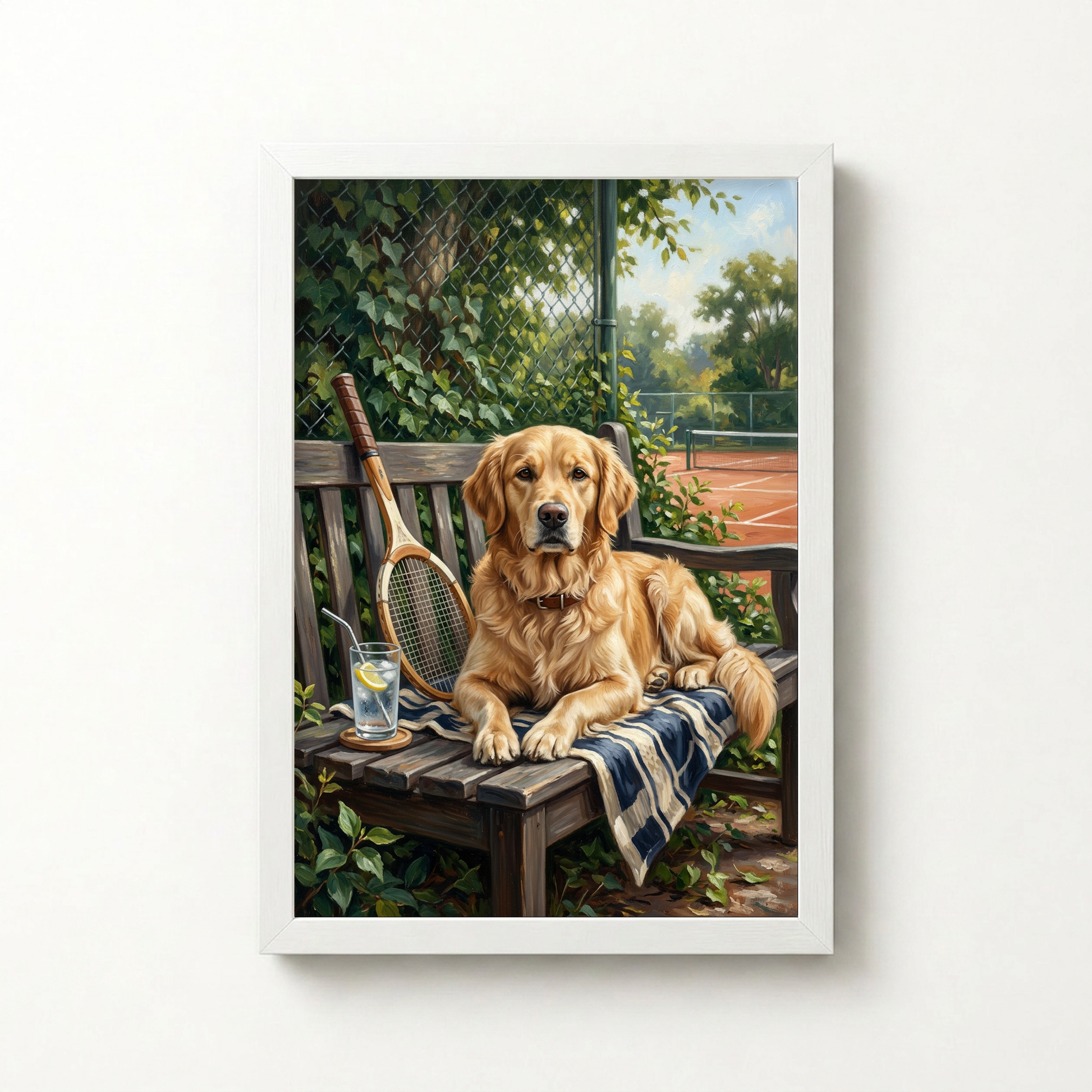 Goodboy Gallery product photo - Courtside Bench Portrait for 1 Pet - Framed Poster - Solid White