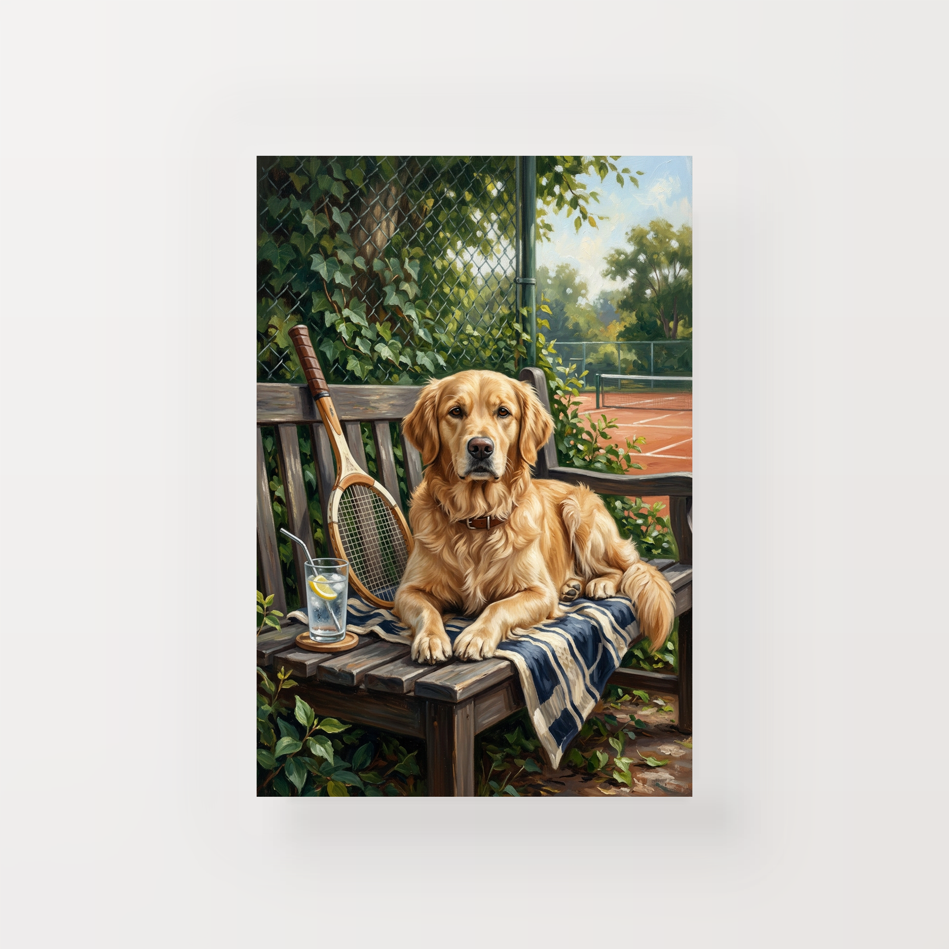 Goodboy Gallery product photo - Courtside Bench Portrait for 1 Pet - Print Only - Unframed Print