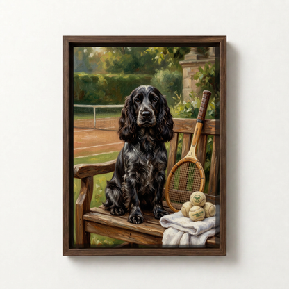 Goodboy Gallery product photo - Classic Tennis Club Portrait for 1 Pet - Framed Canvas - Dark Wood
