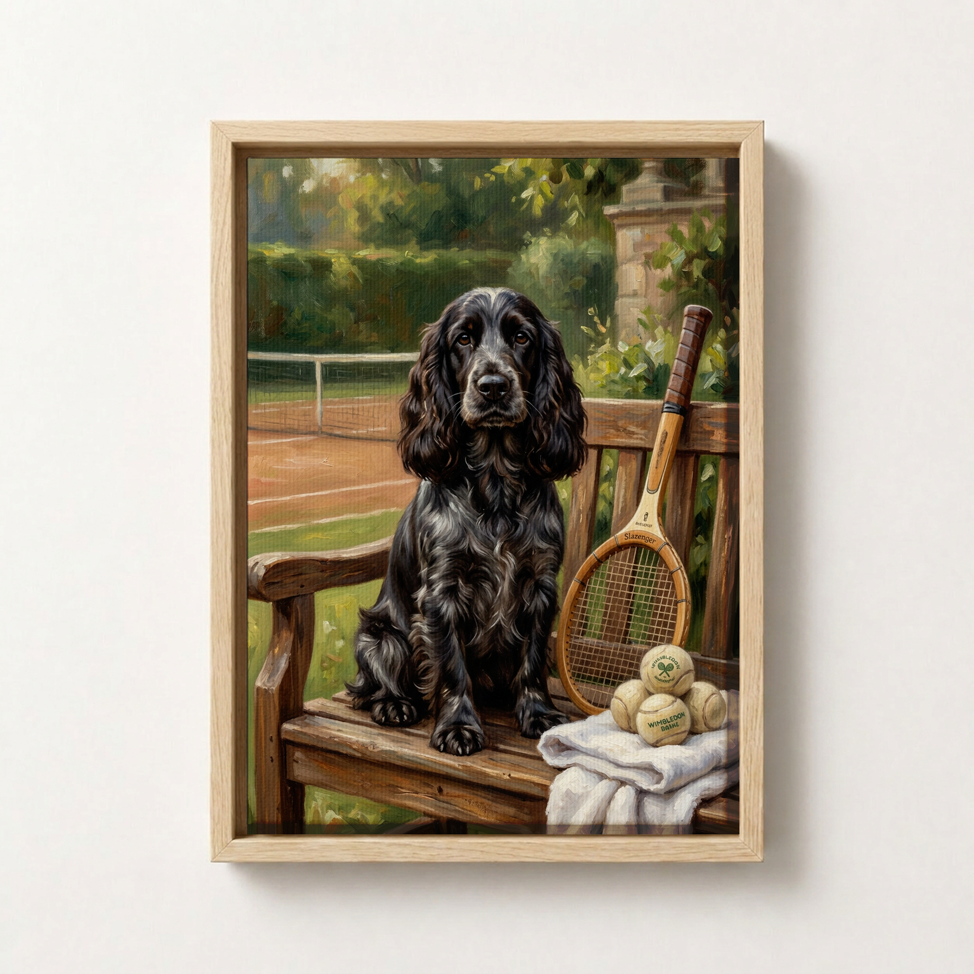 Goodboy Gallery product photo - Classic Tennis Club Portrait for 1 Pet - Framed Canvas - Light Wood