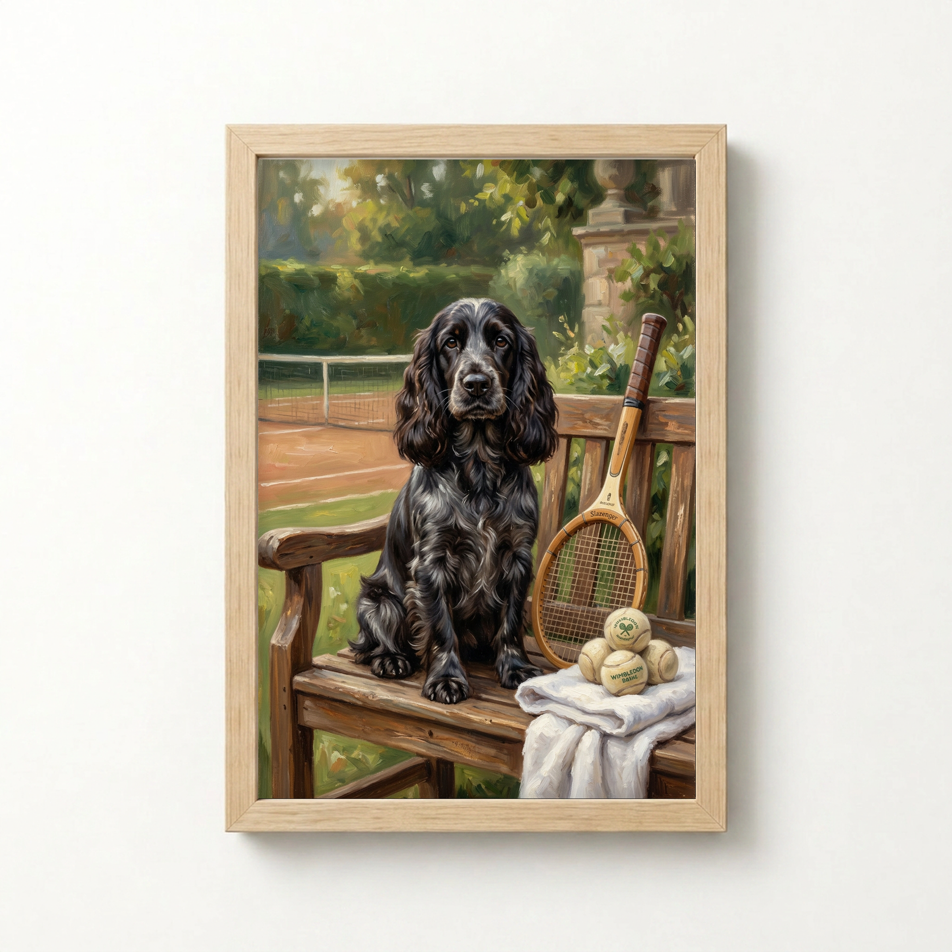 Goodboy Gallery product photo - Classic Tennis Club Portrait for 1 Pet - Framed Poster - Light Wood