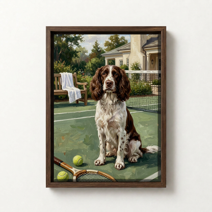 Goodboy Gallery product photo - Tennis Club Portrait for 1 Pet - Framed Canvas - Dark Wood
