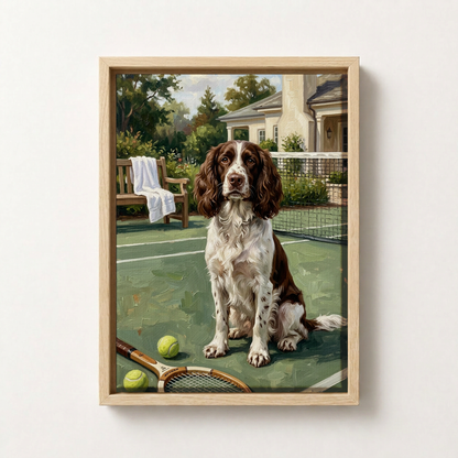 Goodboy Gallery product photo - Tennis Club Portrait for 1 Pet - Framed Canvas - Light Wood