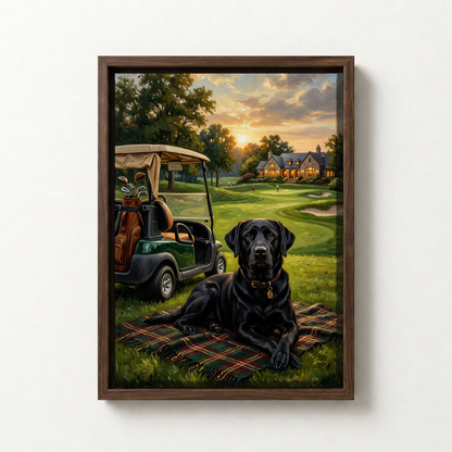Goodboy Gallery product photo - The 19th Hole Portrait for 1 Pet - Framed Canvas - Dark Wood