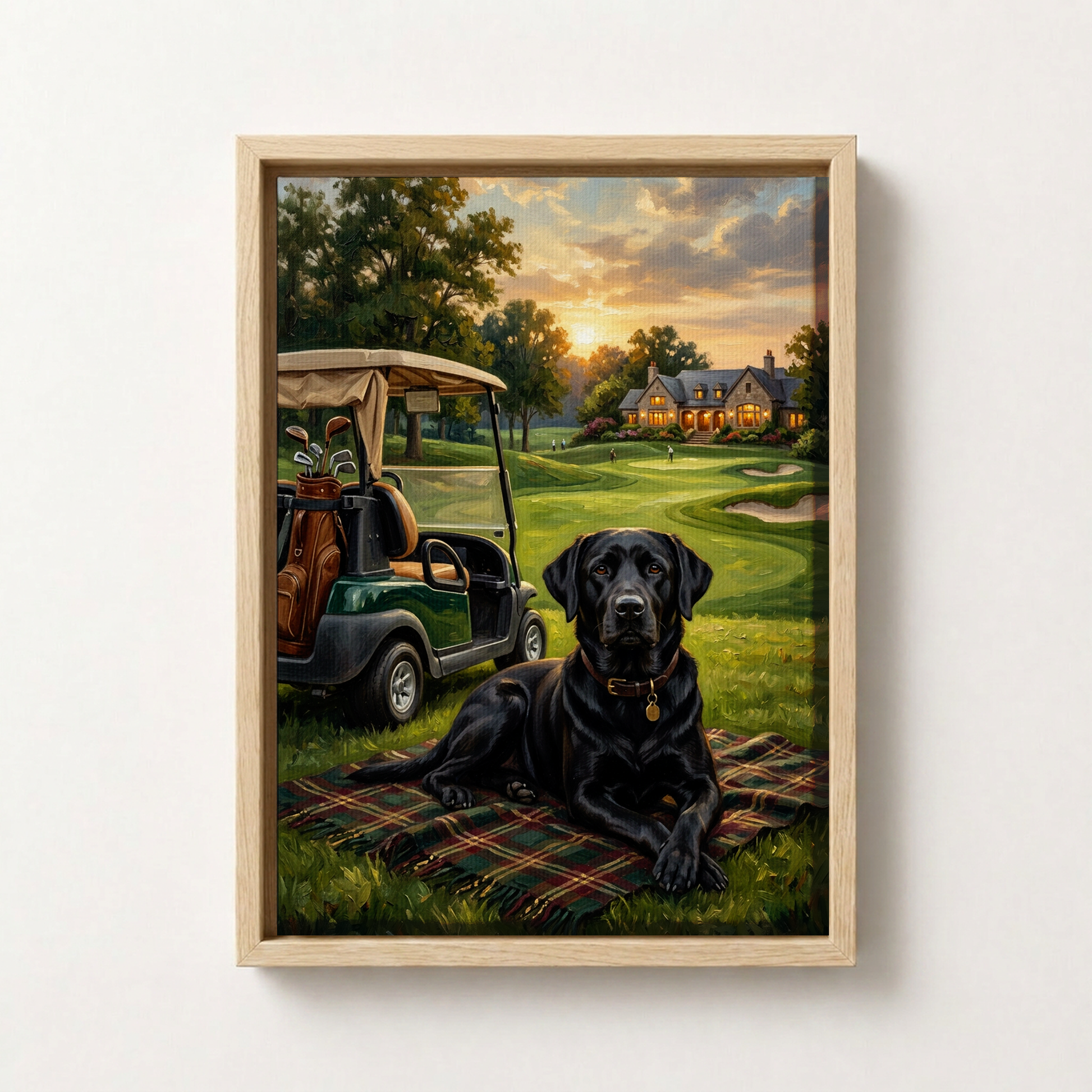Goodboy Gallery product photo - The 19th Hole Portrait for 1 Pet - Framed Canvas - Light Wood