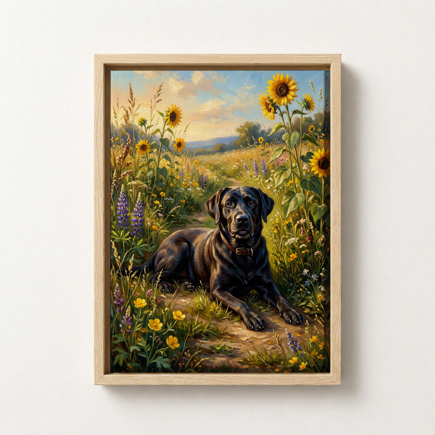 Goodboy Gallery product photo - Wildflower Meadow Portrait for 1 Pet - Framed Canvas - Light Wood