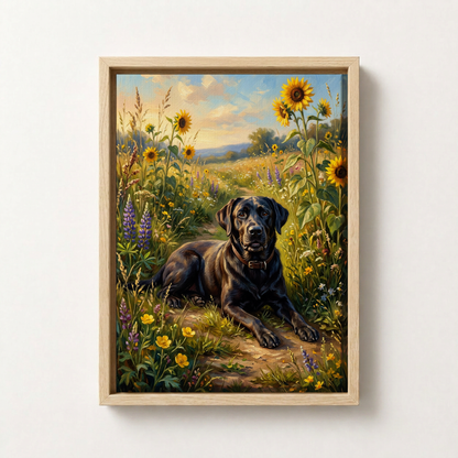 Goodboy Gallery product photo - Wildflower Meadow Portrait for 1 Pet - Framed Canvas - Light Wood