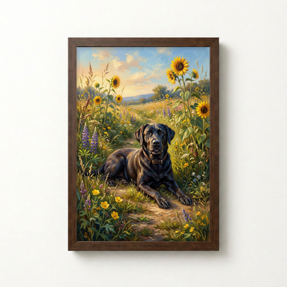 Goodboy Gallery product photo - Wildflower Meadow Portrait for 1 Pet - Framed Poster - Dark Wood