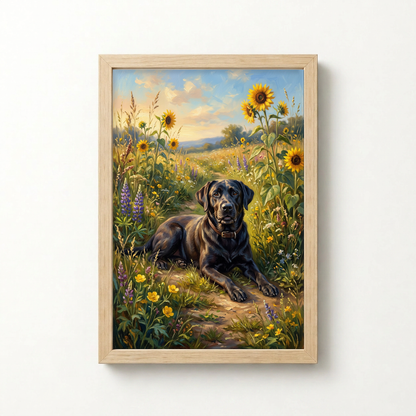 Goodboy Gallery product photo - Wildflower Meadow Portrait for 1 Pet - Framed Poster - Light Wood