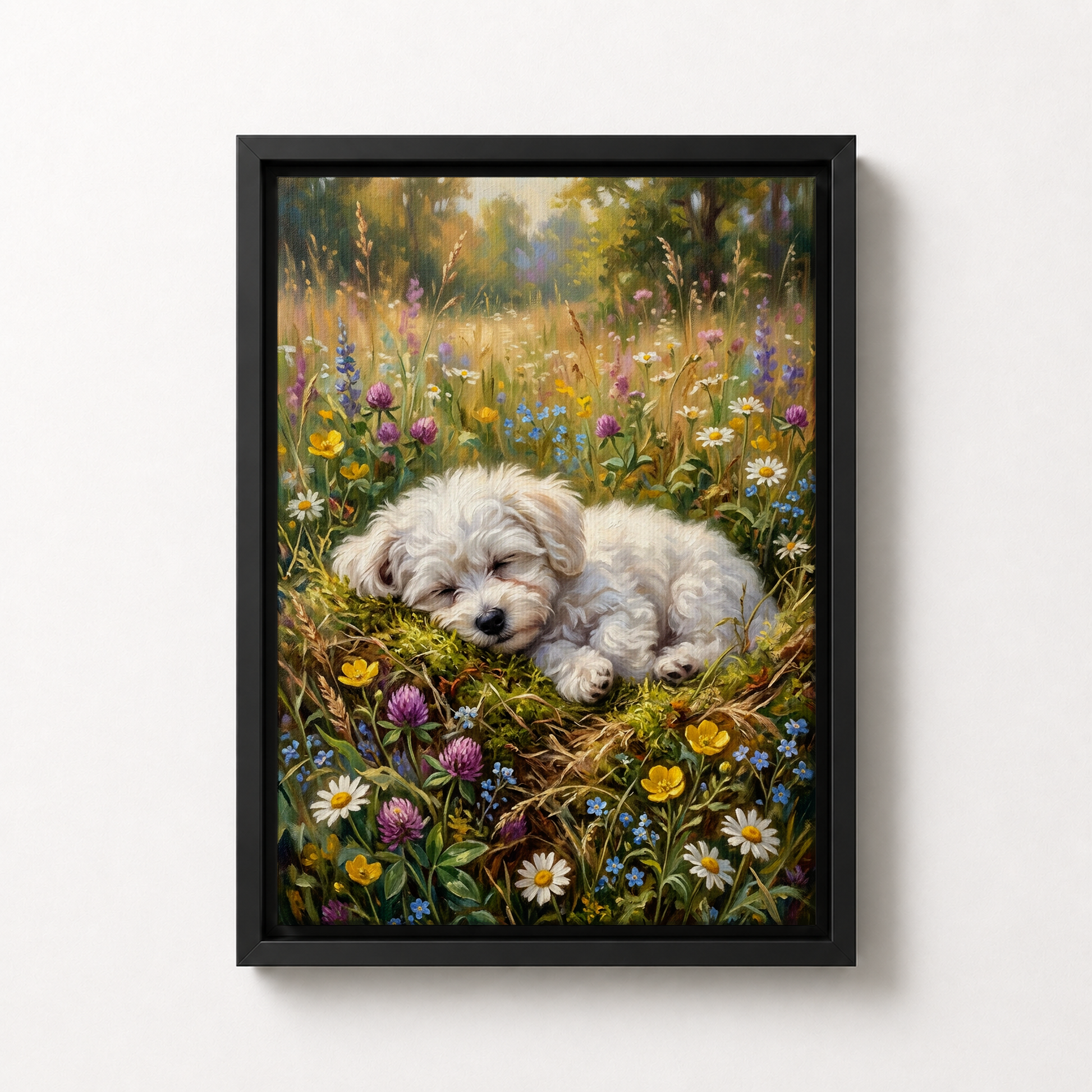 Goodboy Gallery product photo - Wildflower Nap Portrait for 1 Pet - Framed Canvas - Solid Black