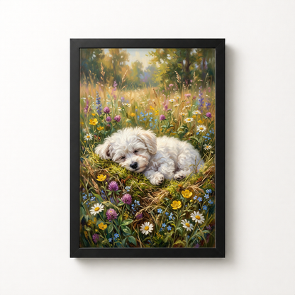 Goodboy Gallery product photo - Wildflower Nap Portrait for 1 Pet - Framed Poster - Solid Black